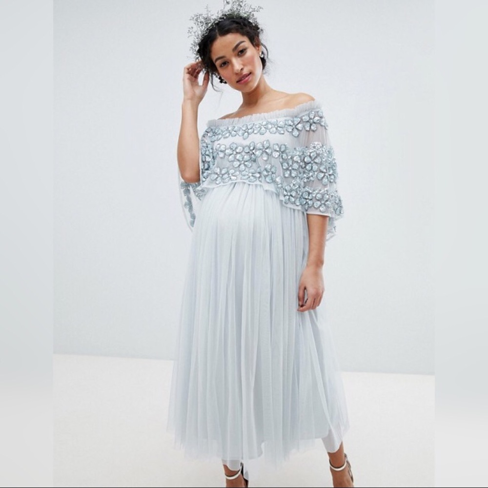 Maya Maternity Embellished Bardot Midaxi Dress